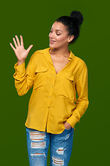 Image showing Woman showing five fingers