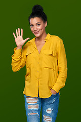 Image showing Woman showing five fingers