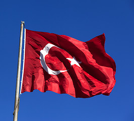 Image showing Turkish flag and blue clear sky