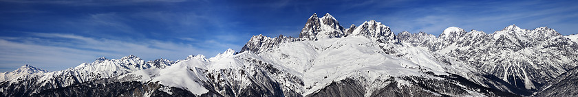 Image showing Large panoramic view on Mount Ushba at sunny day