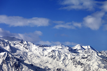 Image showing Sunlight snowy mountains at nice sunny day