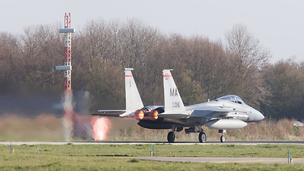 Image showing LEEUWARDEN, NETHERLANDS - APRIL 11, 2016: US Air Force F-15 Eagl