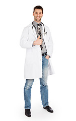 Image showing Happy male doctor showing thumb up