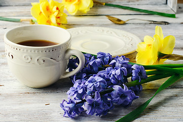 Image showing Tea and flowers