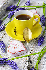 Image showing Tea and hyacinths