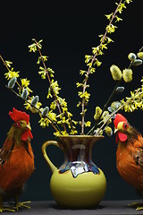 Image showing Chickens with vase