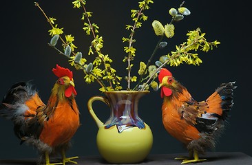 Image showing chickens with vase