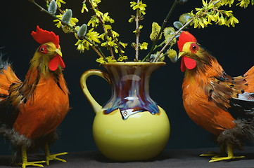 Image showing chickens with vase