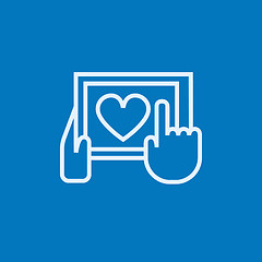 Image showing Hands holding tablet with heart sign line icon.