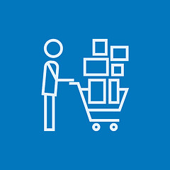 Image showing Man pushing shopping cart line icon.