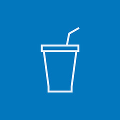 Image showing Disposable cup with drinking straw line icon.