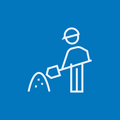 Image showing Man with shovel and hill of sand line icon.