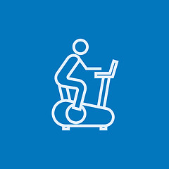 Image showing Man training on exercise bike line icon.