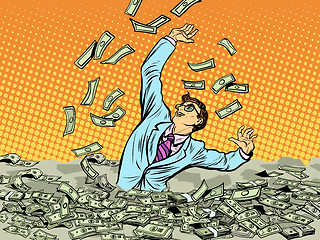 Image showing Businessman drowning in money