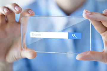 Image showing close up of woman with transparent smartphone