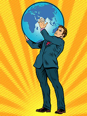 Image showing Businessman Titan Atlas holds the Earth