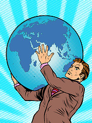 Image showing Businessman Titan Atlas holds the Earth