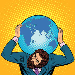 Image showing Atlas businessman holds the Earth on his shoulders