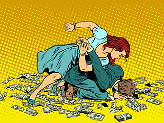 Image showing Woman beats man in fight for the money