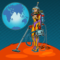 Image showing Girl cosmonaut cleaned of Mars