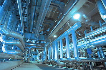 Image showing Industrial zone, Steel pipelines, valves, cables and walkways