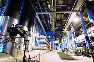 Image showing Industrial zone, Steel pipelines, valves, cables and walkways