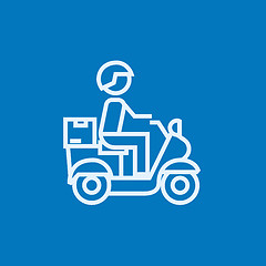 Image showing Man carrying goods on bike line icon.
