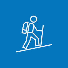 Image showing Tourist backpacker line icon.