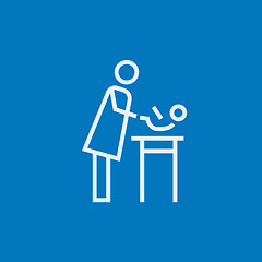 Image showing Mother taking care of baby line icon.