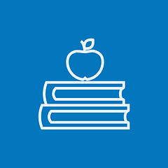 Image showing Books and apple on top line icon.