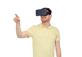 Image showing happy man in virtual reality headset or 3d glasses