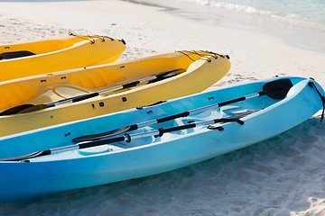 Image showing canoes or kayaks on sandy beach