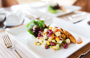 Image showing close up of food on plate at restaurant