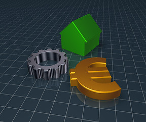 Image showing eurosymbol, house and gear wheel - 3d rendering