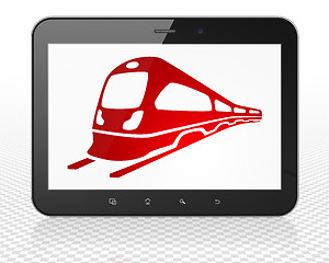 Image showing Tourism concept: Tablet Pc Computer with Train on display