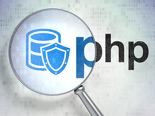 Image showing Software concept: Database With Shield and Php with optical glass