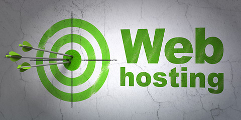 Image showing Web development concept: target and Web Hosting on wall background