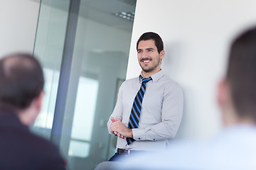 Image showing Relaxed informal business team office meeting.