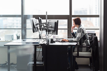 Image showing Business woman working in corporate office.