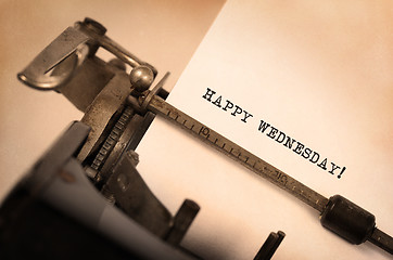 Image showing Vintage typewriter close-up - Happy Wednesday