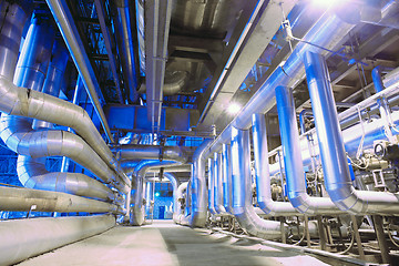 Image showing Industrial zone, Steel pipelines, valves, cables and walkways