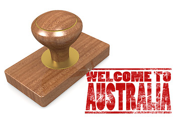 Image showing Red rubber stamp with welcome to Australia