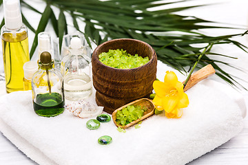 Image showing Spa setting with aroma oil, vintage style 