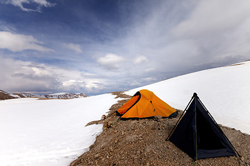 Image showing Tents in snow mountains