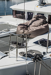 Image showing Blocks and rigging at the sailboat, close-up