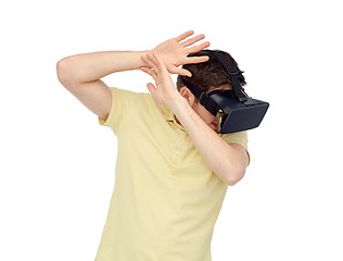 Image showing happy man in virtual reality headset or 3d glasses