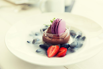 Image showing close up of chocolate dessert at restaurant