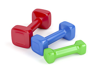 Image showing Three different dumbbells