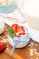 Image showing Strawberries desert with cream