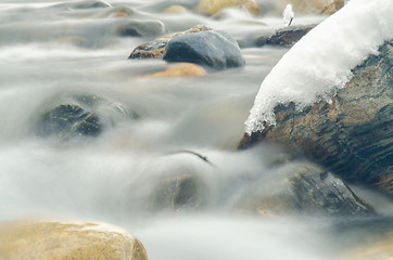 Image showing Close-up of the current between the stones of a mountain stream, photographed with a long exposure